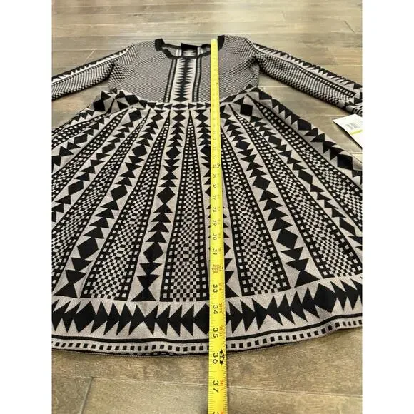 Nina Leonard Womens Geometric Print Mink Black Knit Sweater Dress Size L NWT NEW - Picture 9 of 10